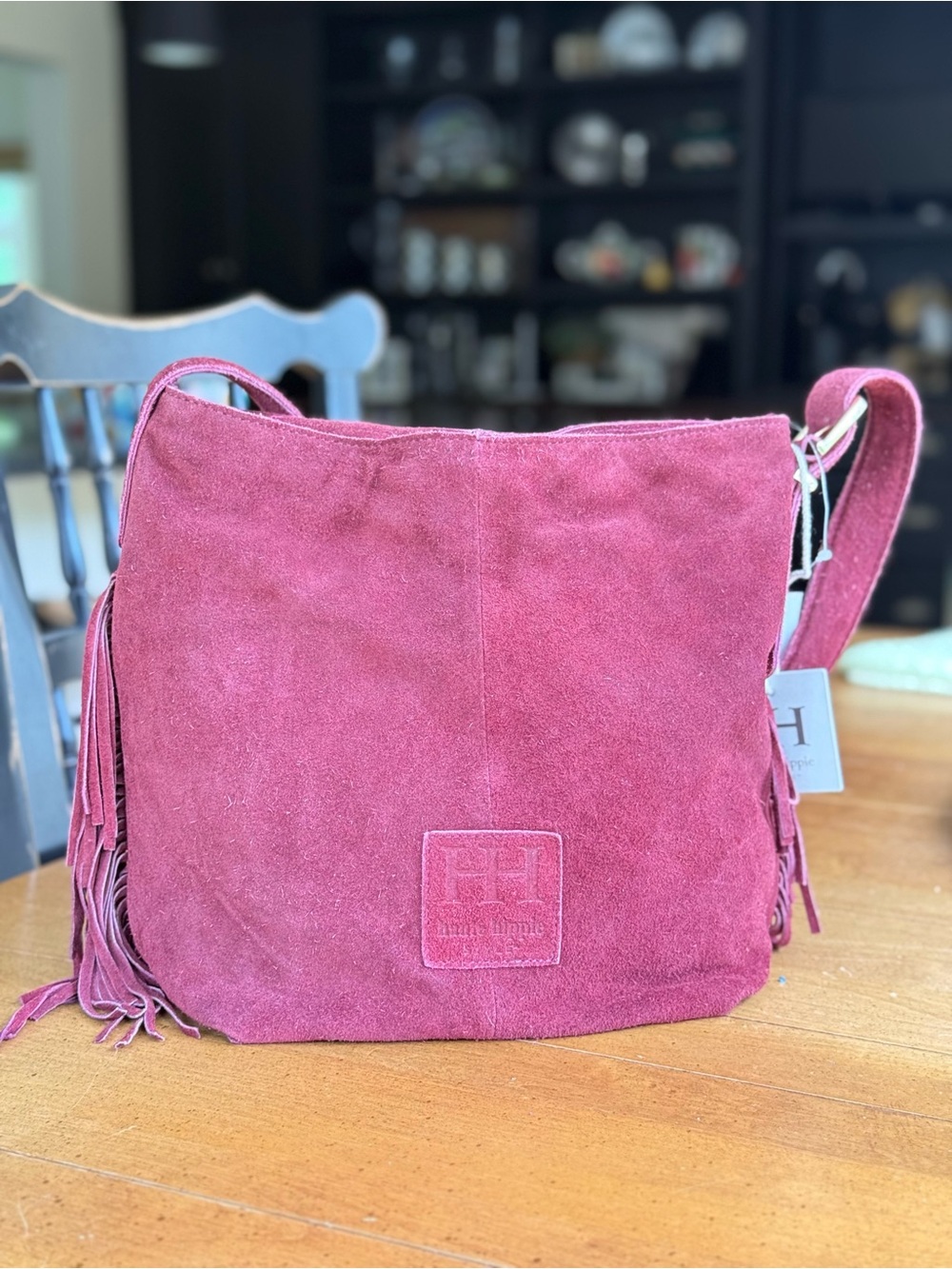 Suede Fringe Shoulder Bag in Deep Pink - Picture 2 of 7